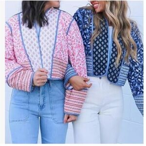 Women’s Quilted Reversible Paisley Floral Print Crop Open Front Jacket Size M